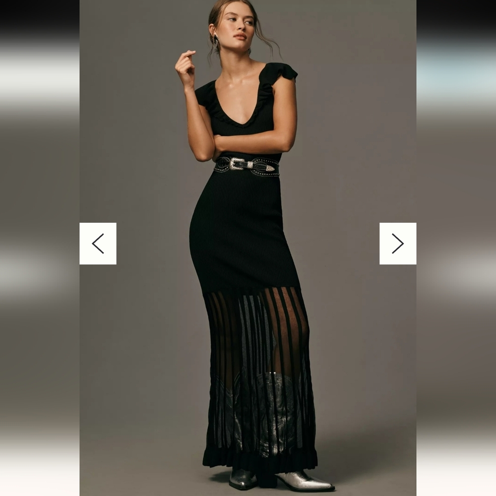 By Anthropologie Cap-Sleeve V-Neck Sheer Sweater Maxi Dress - Picture 5 of 13